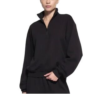 SKIMS Classic Cotton Fleece 1/4 Quarter-Zip Sweatshirt in Onyx/Black | PREOWNED
